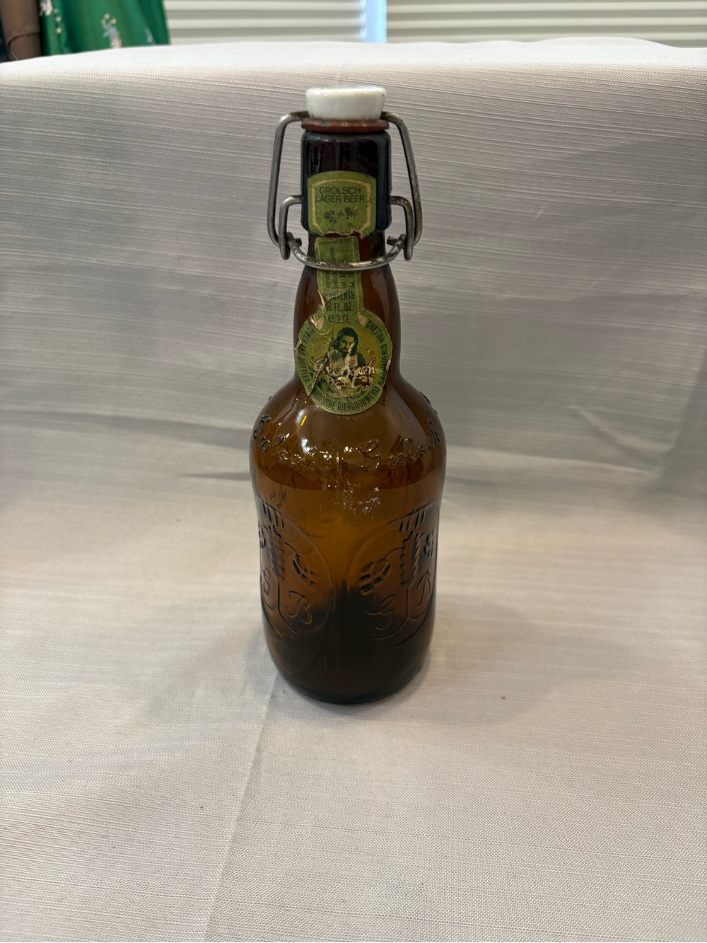 Amber Glass Swing-Top Beer Bottle with Green Label